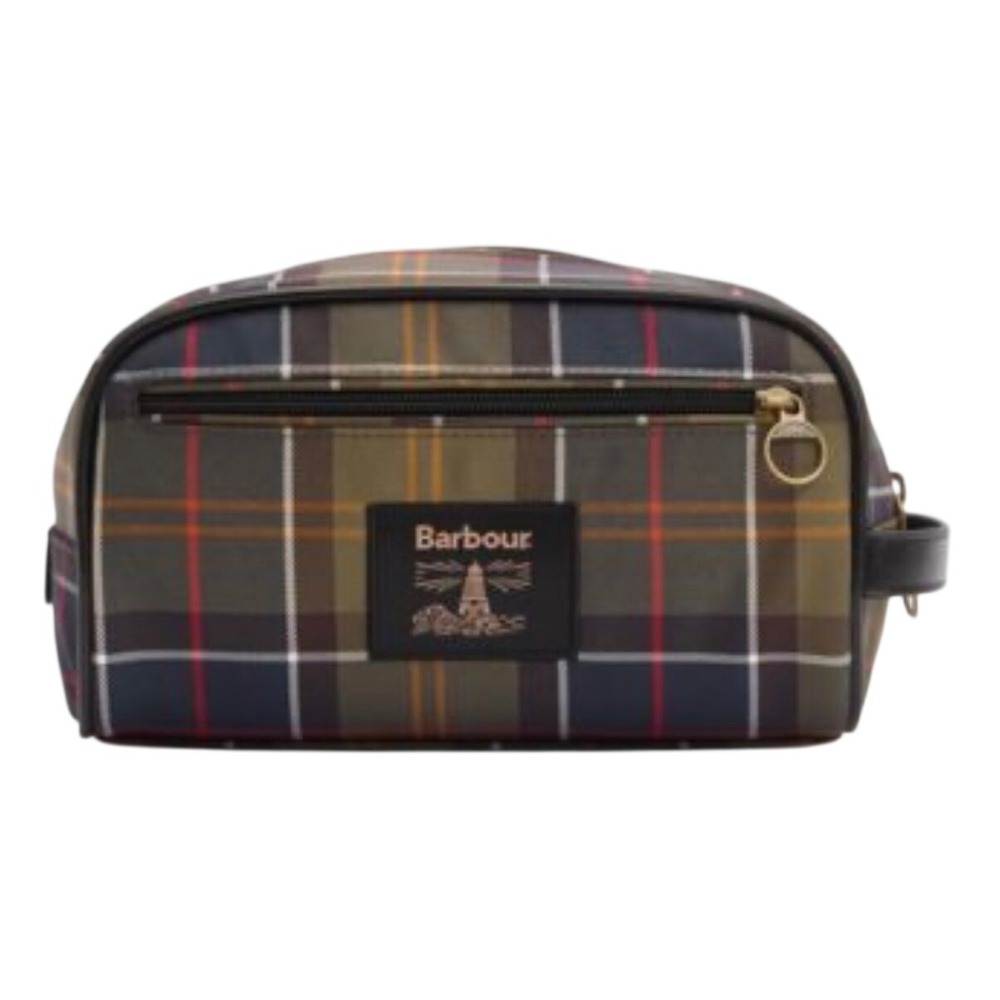 Barbour Wash Bag OS Classic Tartan Green Plaid Toiletry Travel Case NEW